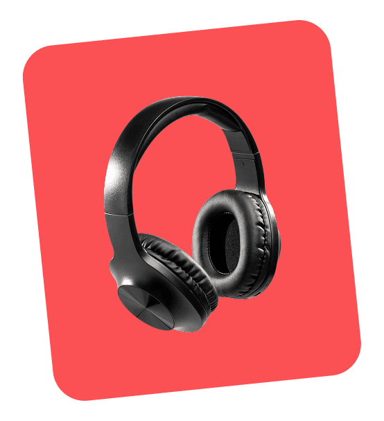 Headphones on red background
